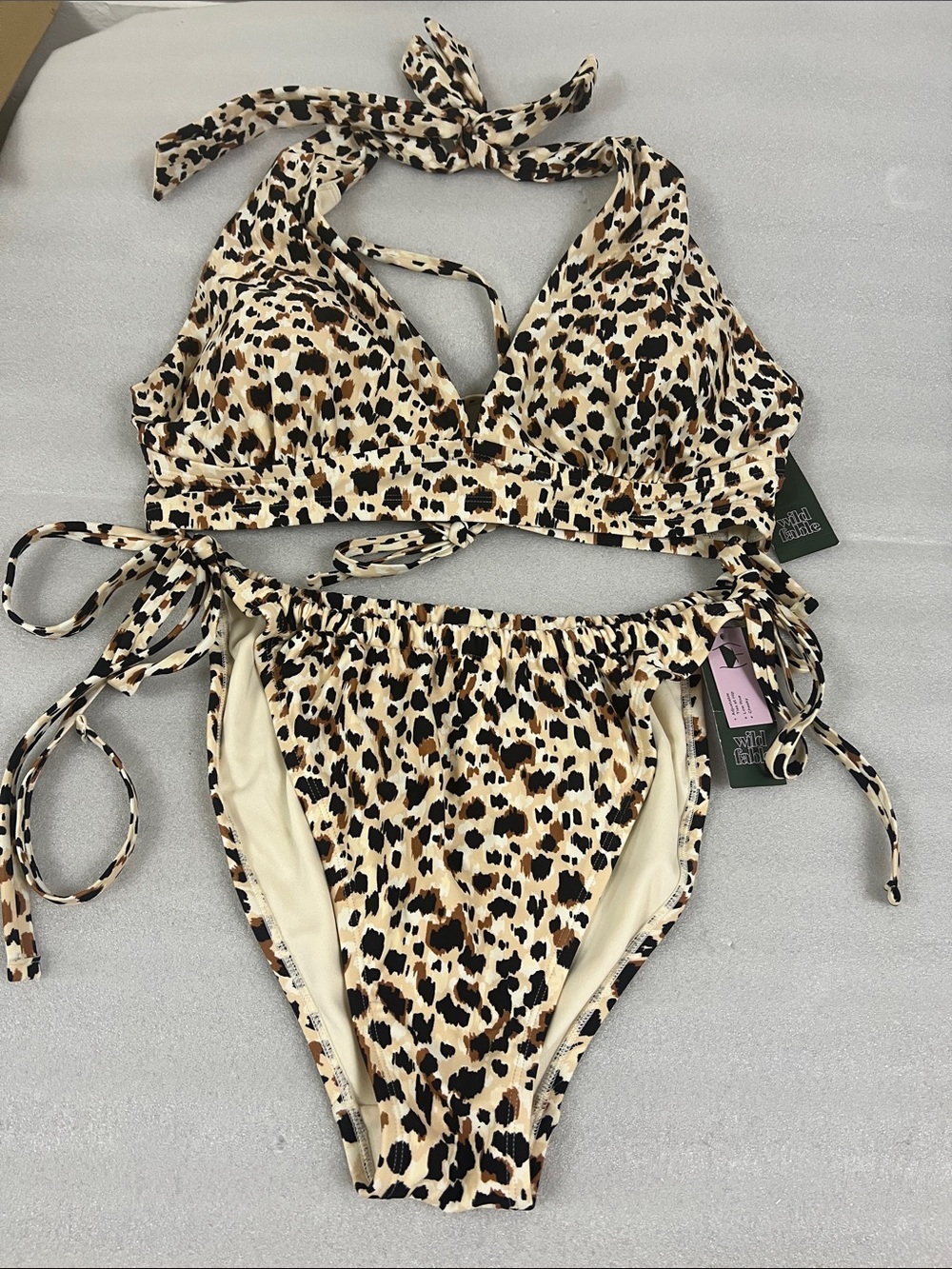 Wild Fable Leopard Print Bikini Top Halter Size 2X & Bottoms Size 1X Set